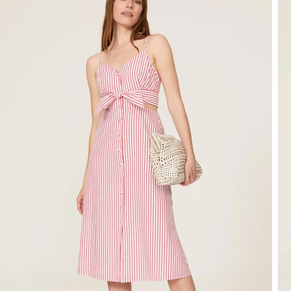 Jason Wu Candy Striped Midi Dress Size 12 Seersucker Cutout Sundress Cotton $290